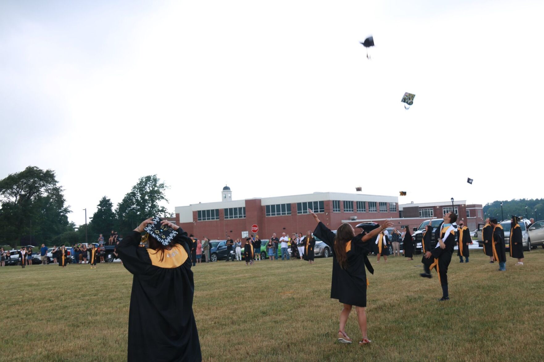 South Seneca Superintendent Steve Zielinski said that while the most recent graduating class, seen here tossing their caps last June, has a graduation rate of 90 percent, each student that does not graduate has an outsized impact on the data because the school is so small.